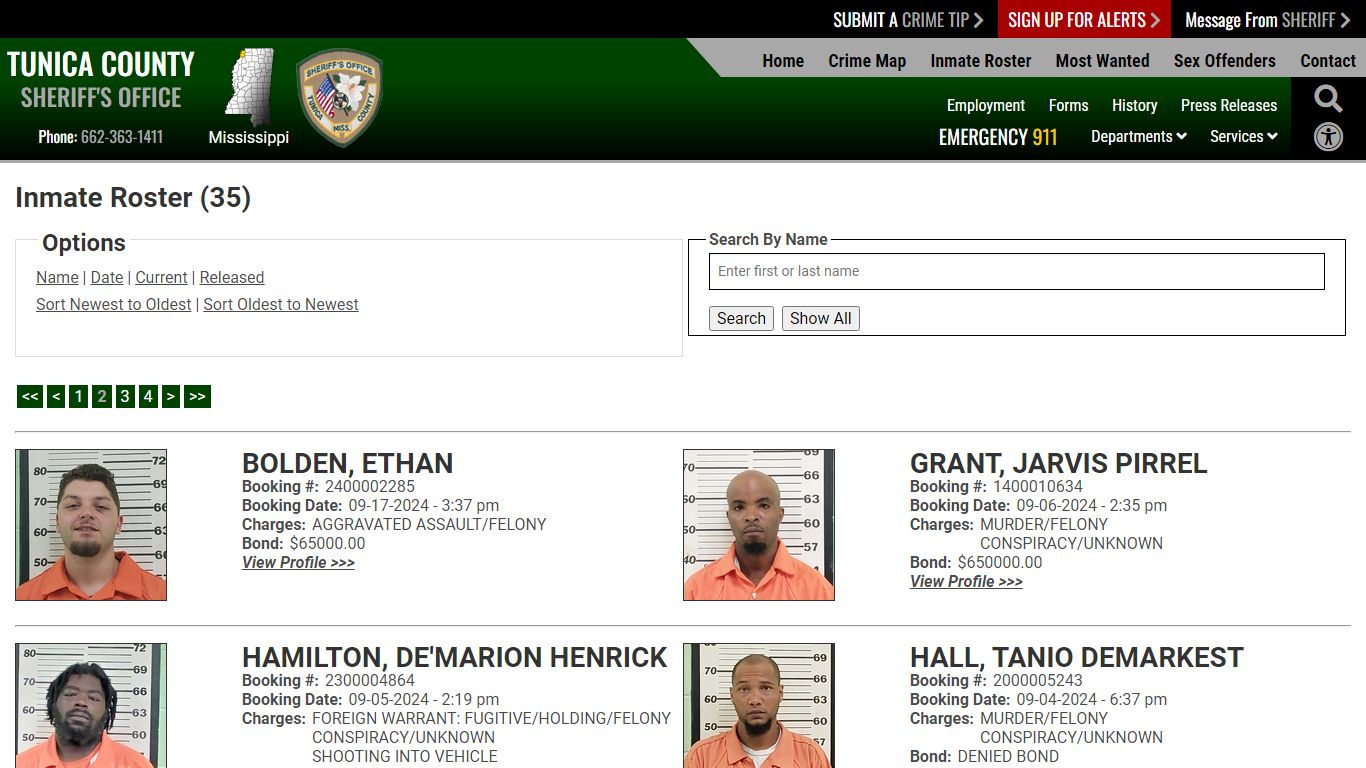 Inmate Roster - Page 2 Current Inmates Booking Date Descending - Tunica ...