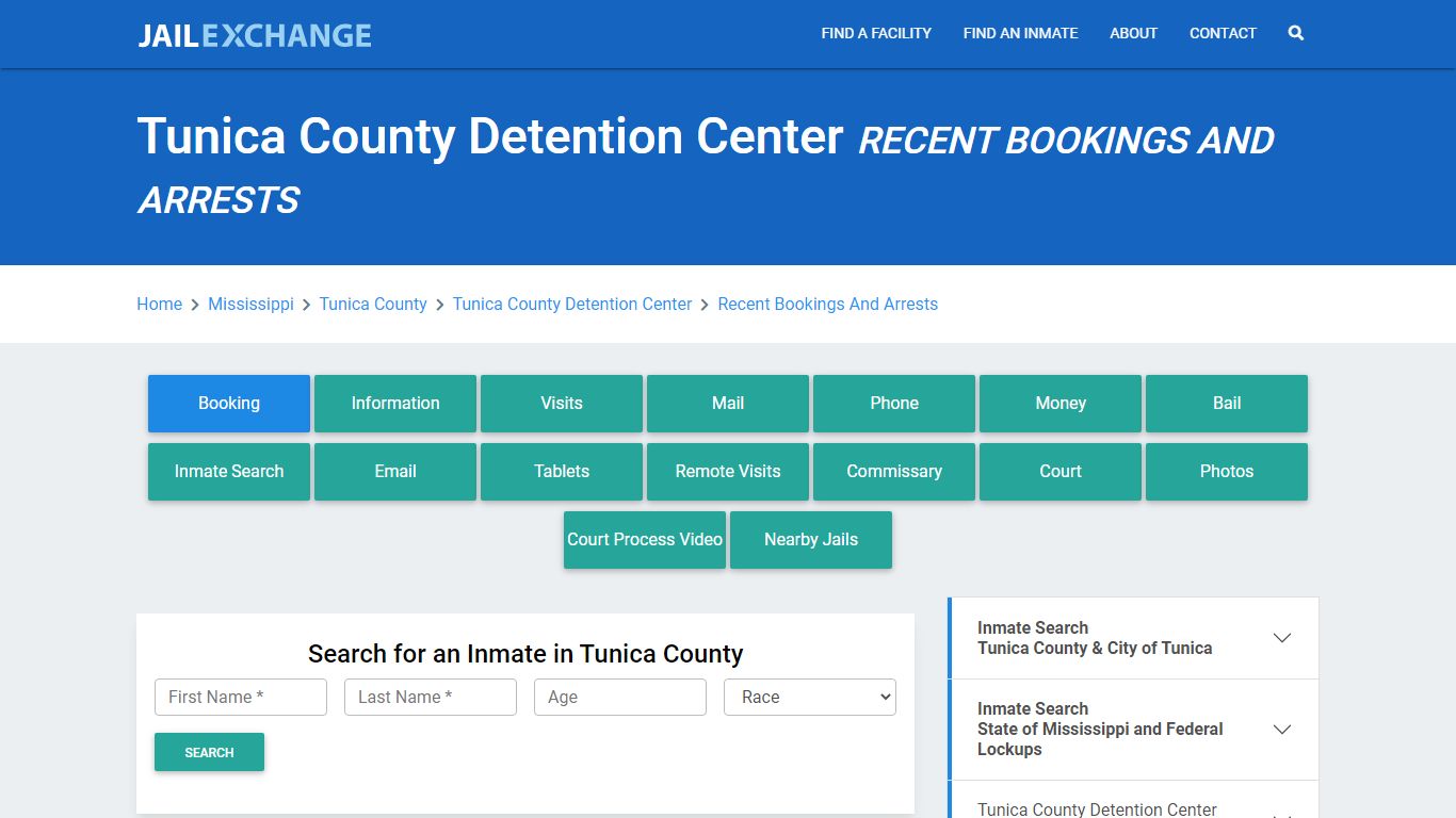 Tunica County Detention Center Recent Bookings And Arrests - Jail Exchange